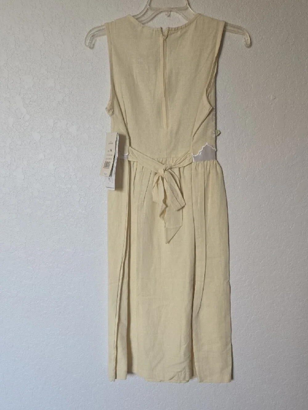 Emily ROSE Yellow Embroidered Sleeveless Linen  Dress